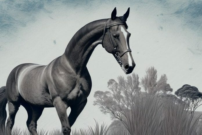 A dutch warmblood horse in a rural setting in north west