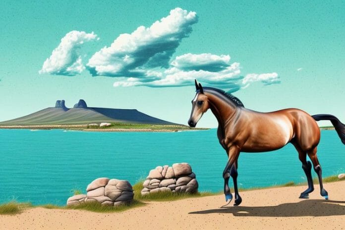A dutch warmblood horse in a scenic landscape in mossel bay