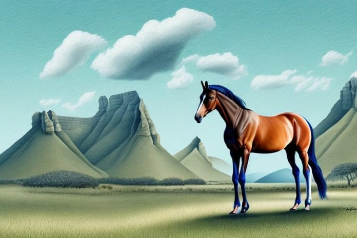 A dutch warmblood horse in a scenic landscape in hermanus