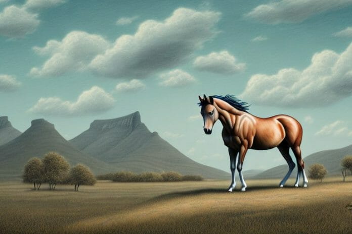 A mustang horse in a rural landscape in newcastle
