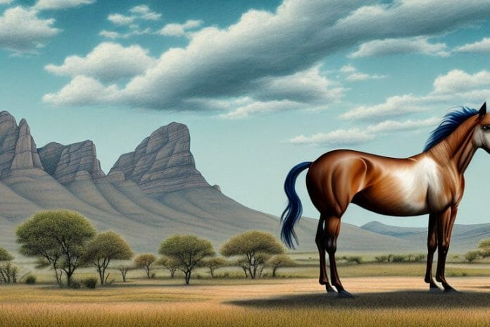 A mustang horse in a rural setting in graaff-reinet