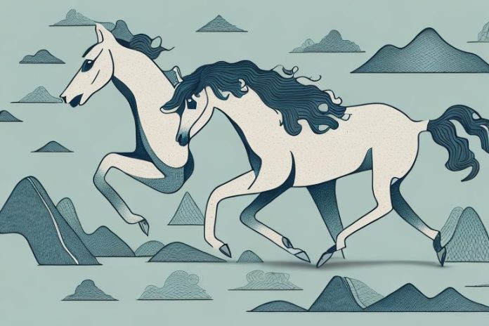 A hackney horse galloping through a scenic north west landscape