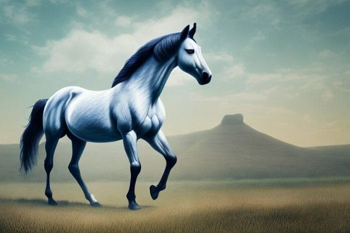 A majestic mustang horse in a rural setting in virginia