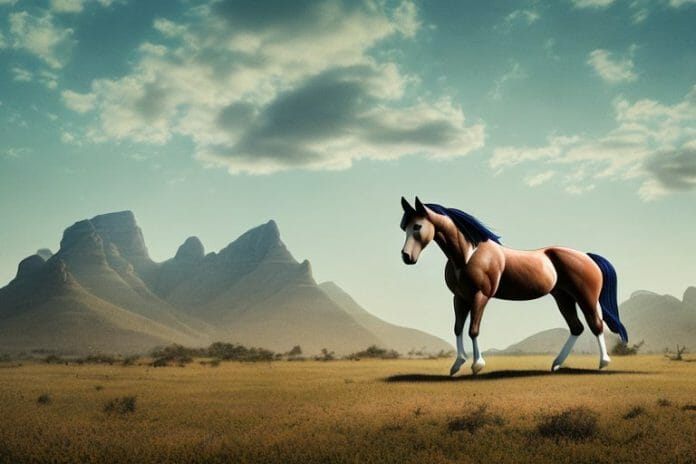 A mustang horse in a rural landscape in phuthaditjhaba