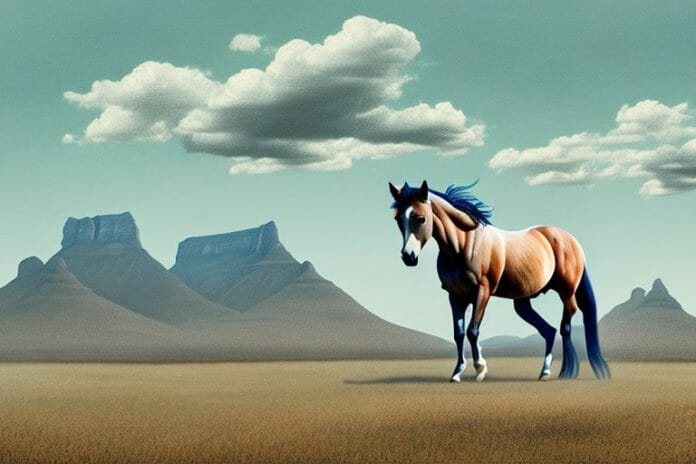 A mustang horse in a rural south african landscape