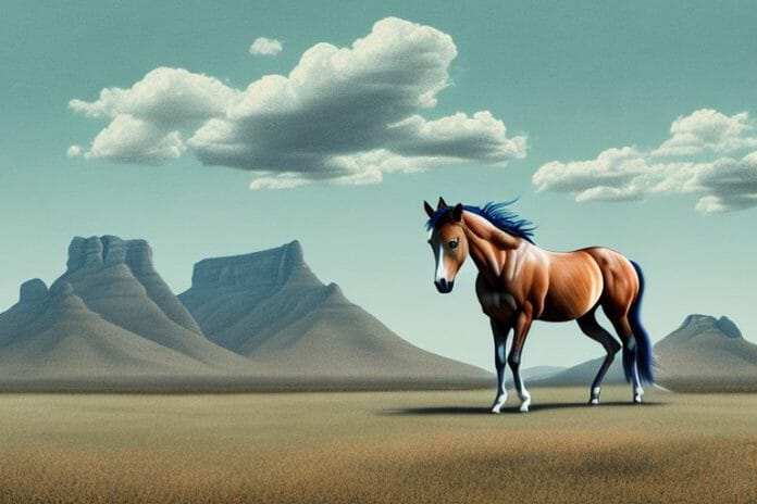 A mustang horse in a rural south african landscape