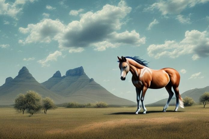A mustang horse in a rural landscape near bela-bela