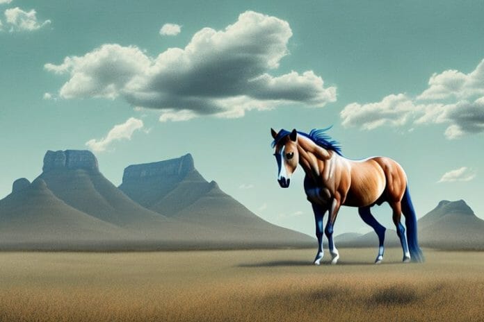A mustang horse in a rural south african landscape
