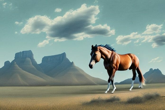 A mustang horse in a rural south african landscape