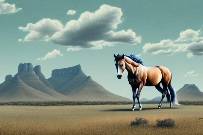 A mustang horse in a rural south african landscape