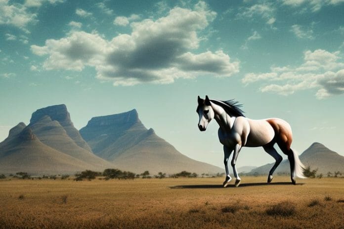 A mustang horse in a rural landscape in kathu