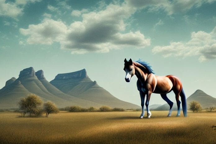 A mustang horse in a rural landscape in hartswater