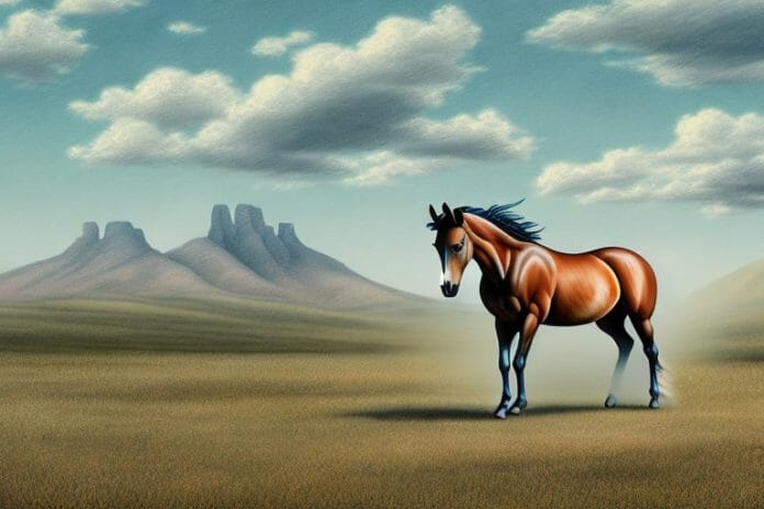 A mustang horse in a rural setting in warrenton