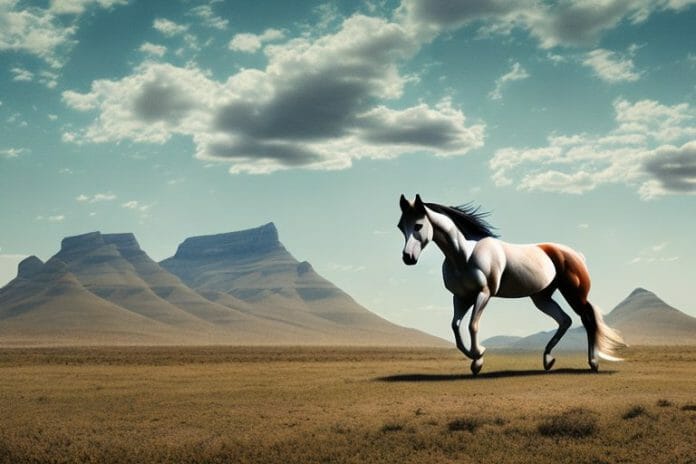 A mustang horse in a rural landscape in colesberg