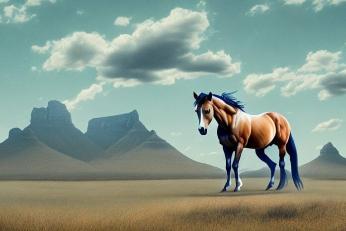 A mustang horse in a rural south african landscape
