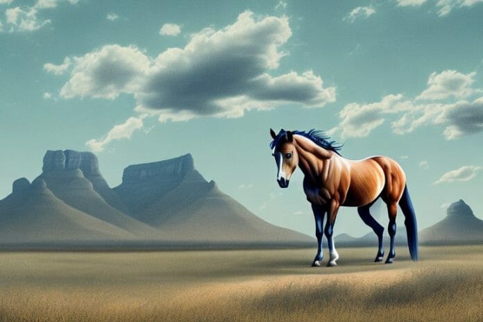 A mustang horse in a rural south african landscape