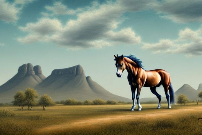 A mustang horse in a rural landscape near hartbeespoort