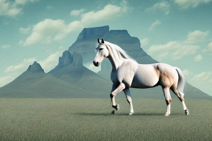 A mustang horse in a field in george