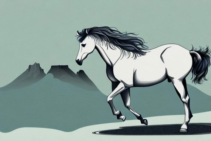 A majestic mustang horse in a scenic landscape in hermanus