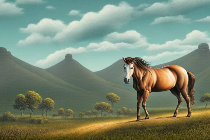 A brumby horse in a rural landscape in kwa zulu natal