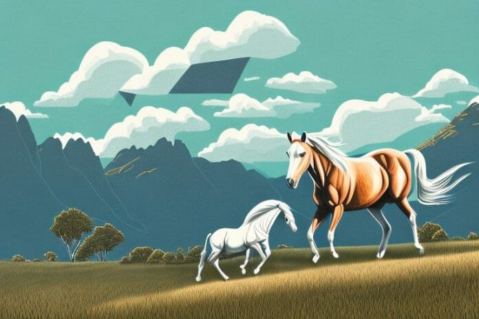 A brumby horse in a rural landscape in queenstown