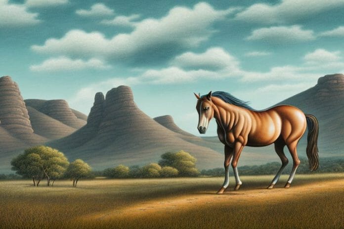 A brumby horse in a rural landscape in graaff-reinet