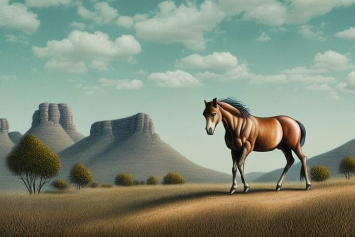 A brumby horse in a rural landscape in aliwal north