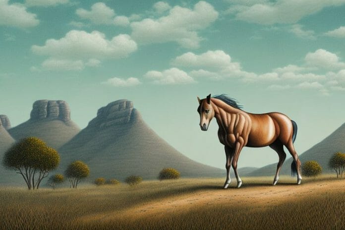 A brumby horse in a rural landscape in bisho
