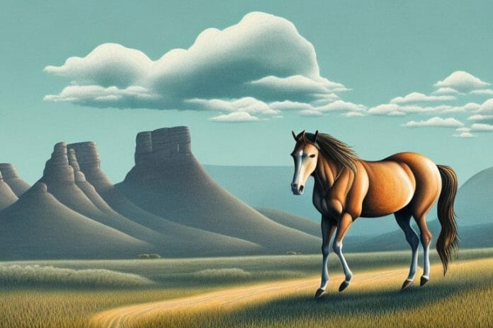 A brumby horse in a landscape of the free state