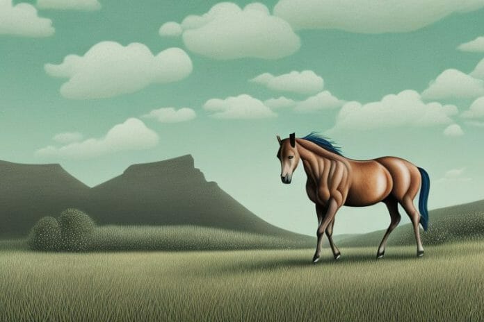 A brumby horse in a rural landscape in jeffreys bay