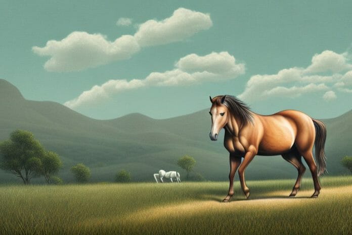 A brumby horse in a rural landscape in virginia
