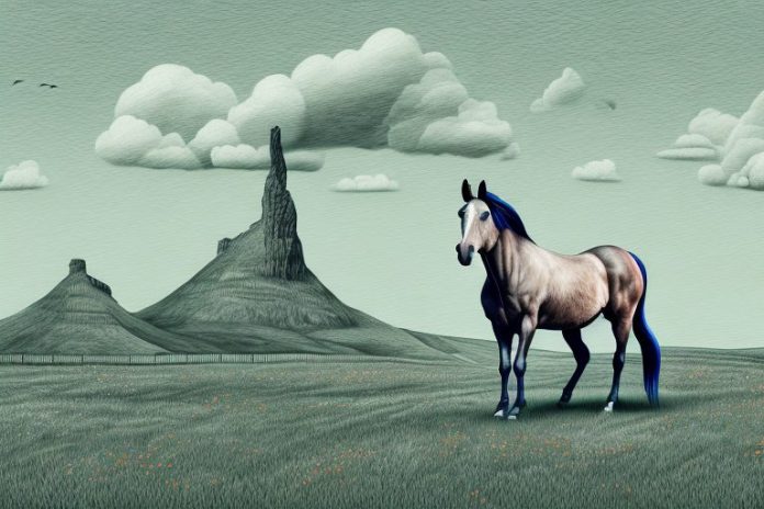 A hackney horse in a rural orkney landscape