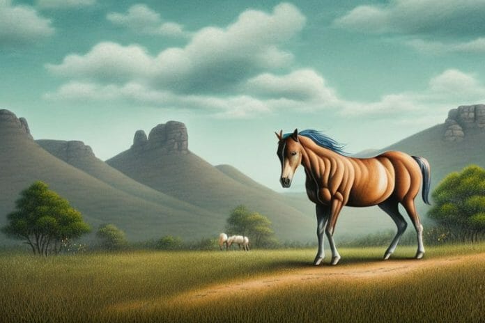 A brumby horse in a rural landscape in botshabelo
