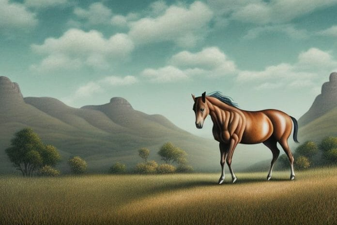 A brumby horse in a rural landscape in ficksburg