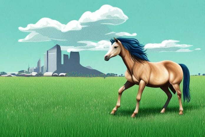 A brumby horse in a grassy field in johannesburg