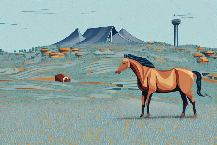 A brumby horse in the landscape of soweto