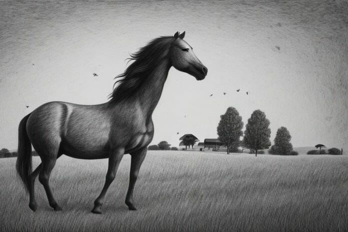 A brumby horse in a rural landscape