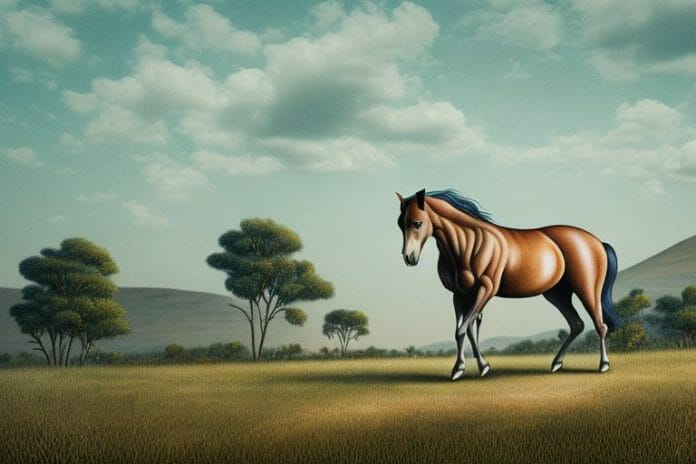 A brumby horse in a rural landscape in krugersdorp