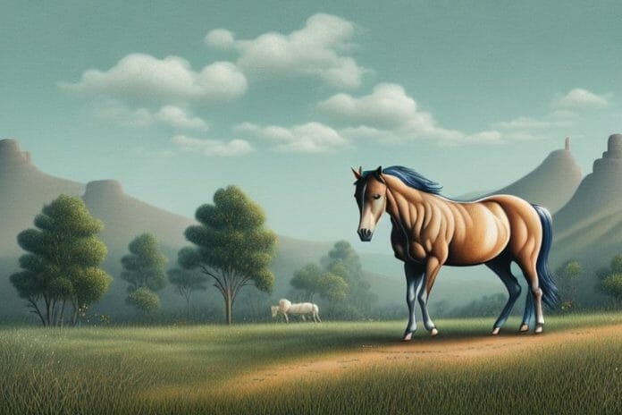 A brumby horse in a rural landscape in roodepoort