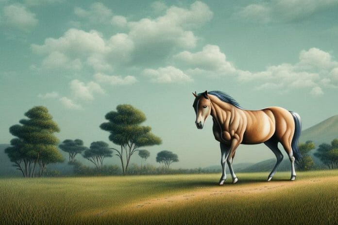 A brumby horse in a rural landscape in kempton park