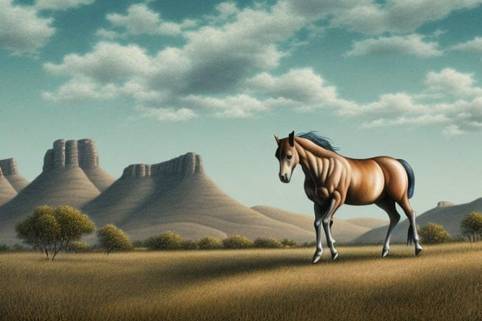 A brumby horse in a rural landscape in colesberg