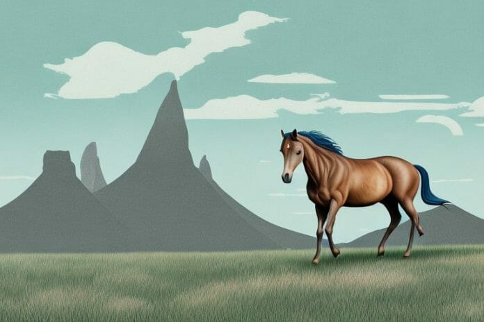 A brumby horse in the landscape of orkney