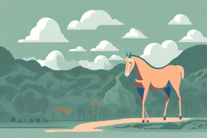 A hackney horse in a scenic landscape of hartbeespoort