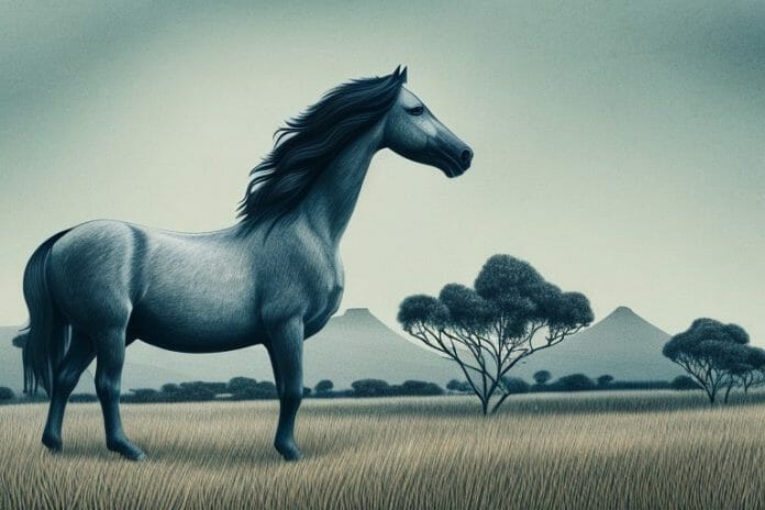 A beautiful brumby horse in a rural south african landscape