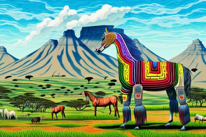 An azteca horse in a rural landscape of kwa zulu natal