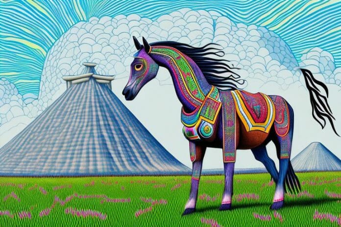 An azteca horse in a field in westville