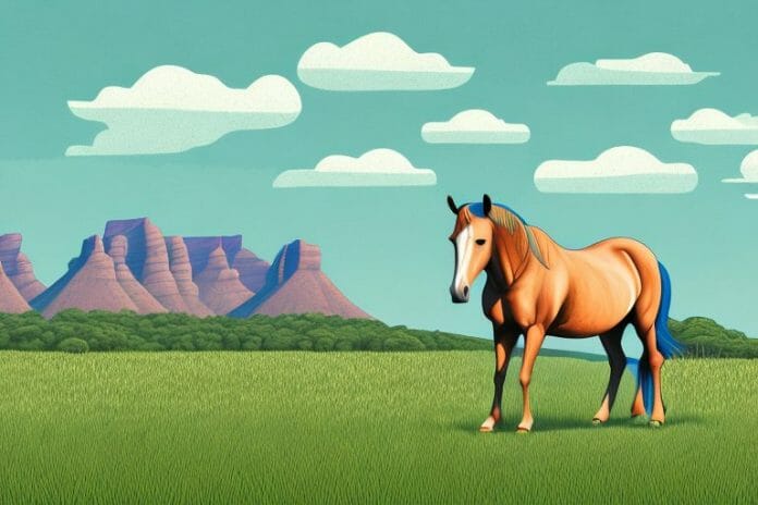 A horse in a field with the south african landscape in the background