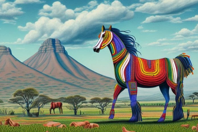 An azteca horse in a rural south african landscape