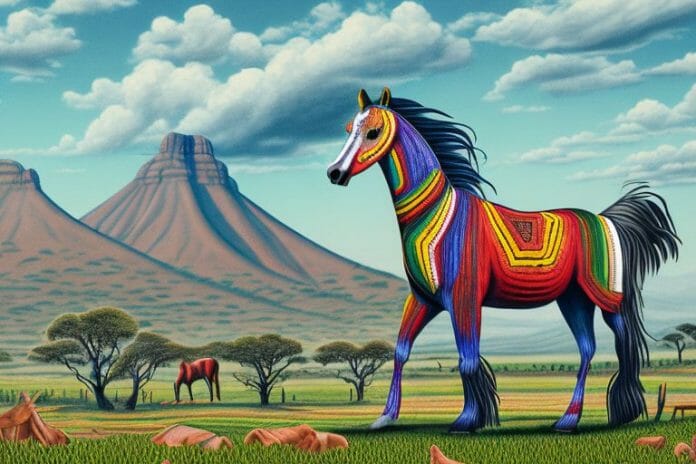 An azteca horse in a rural south african landscape