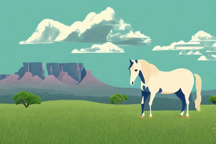A horse in a field with a backdrop of the virginia
